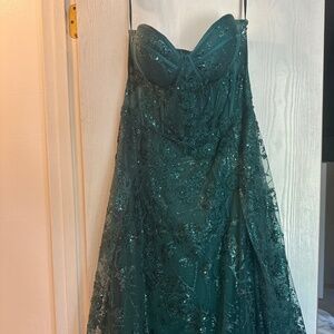 Emerald green- strapless sequin dress